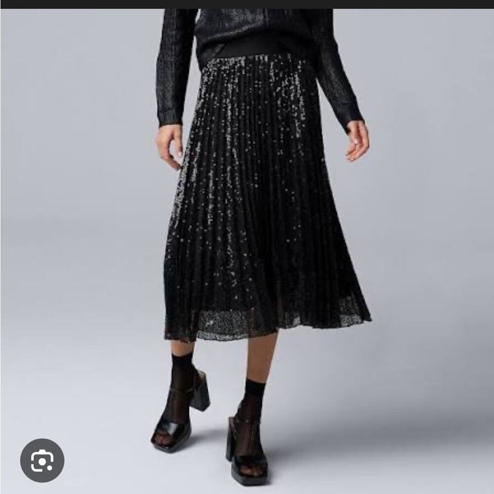 Simply Vera Vera Wang Black Sequin A-Line Skirt Large